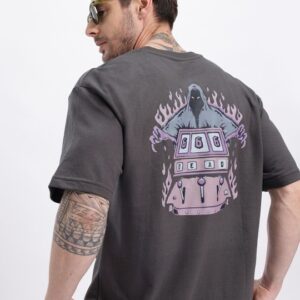 Glitchez - Graphic & Typography Printed Drop-Shoulder Sleeves Oversized T-shirt